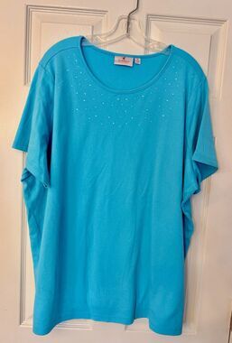 NWOT Quacker Factory Blue gemstone rhinestone womens plus top shirt 3X 3XL XXXL